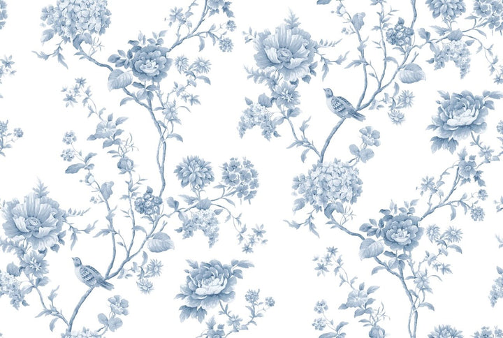 Martha Stewart Floral Vine Porcelain Blue Wallpaper