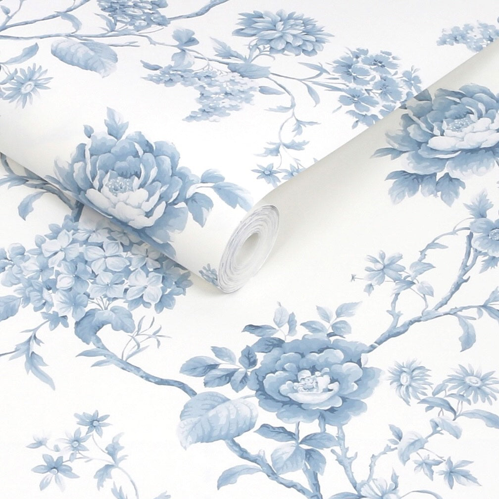Martha Stewart Floral Vine Porcelain Blue Wallpaper
