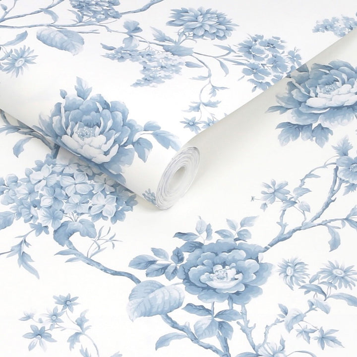Martha Stewart Floral Vine Porcelain Blue Wallpaper
