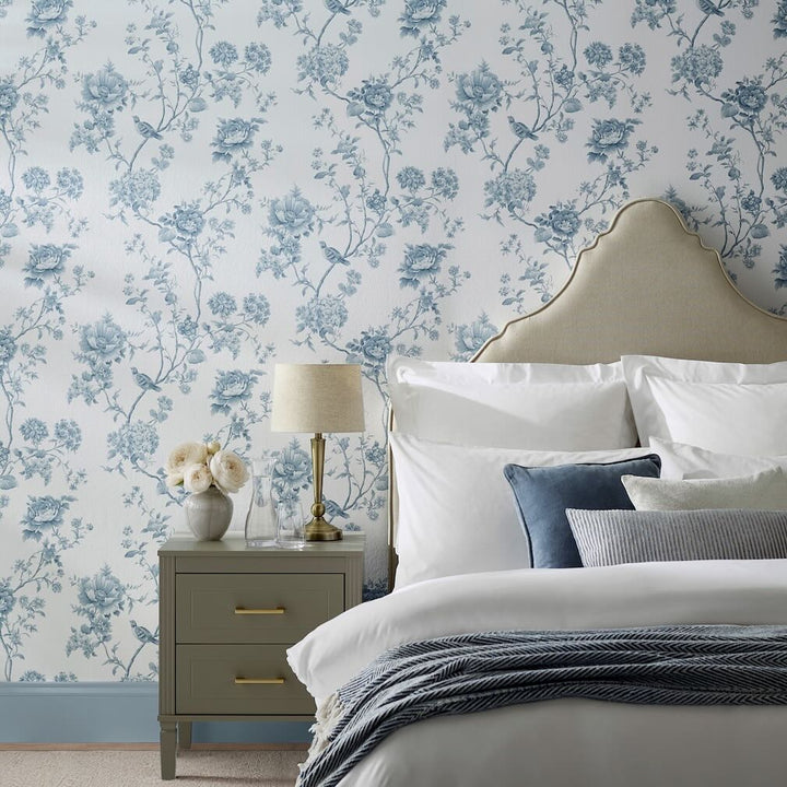 Martha Stewart Floral Vine Porcelain Blue Wallpaper