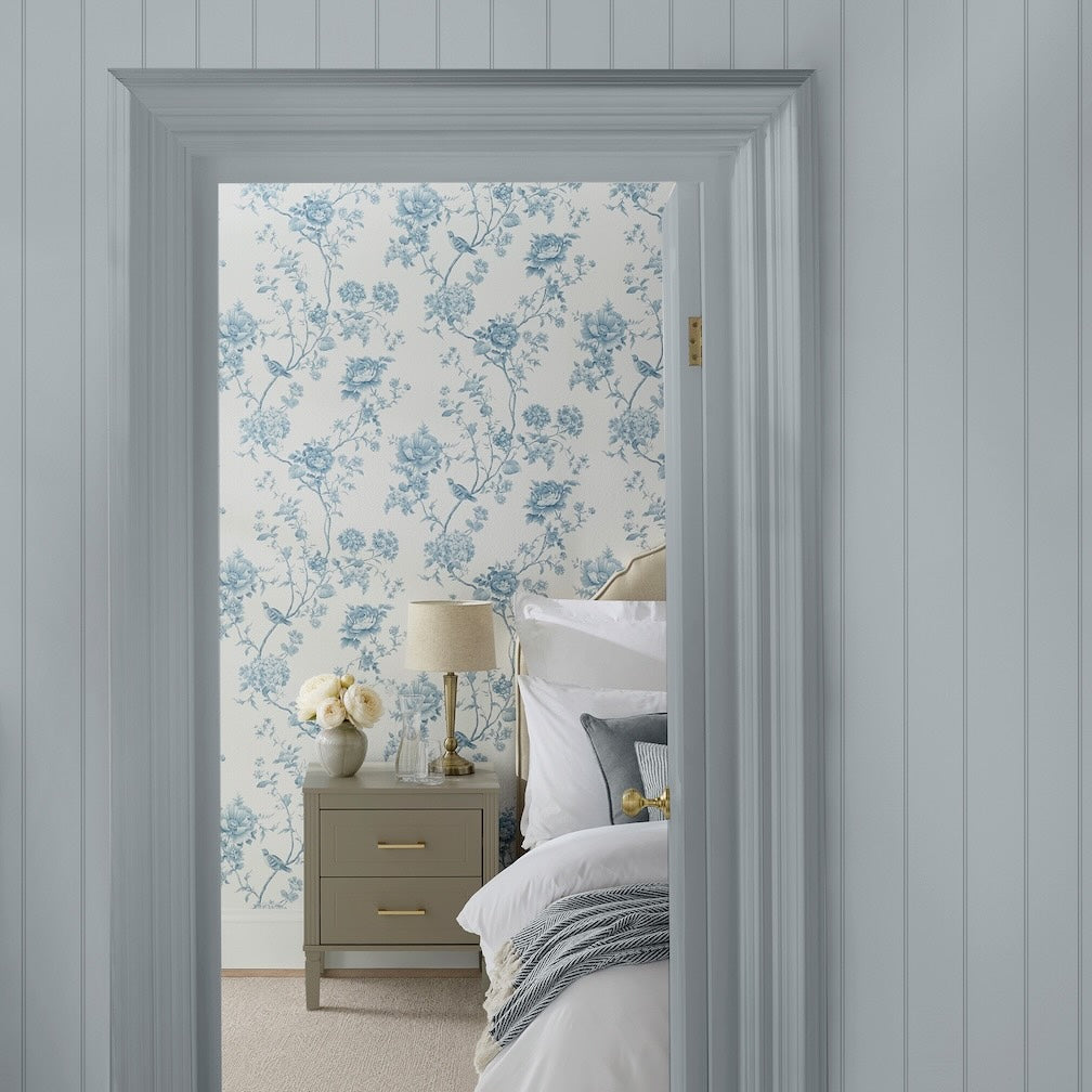 Martha Stewart Floral Vine Porcelain Blue Wallpaper