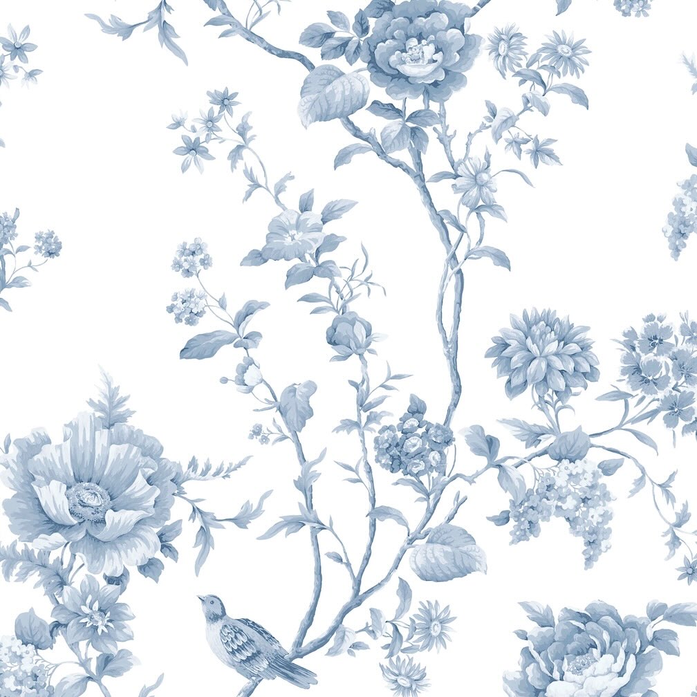 Martha Stewart Floral Vine Porcelain Blue Wallpaper
