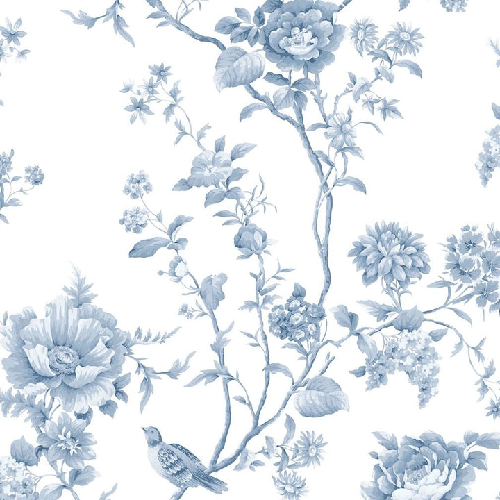 Martha Stewart Floral Vine Porcelain Blue Wallpaper