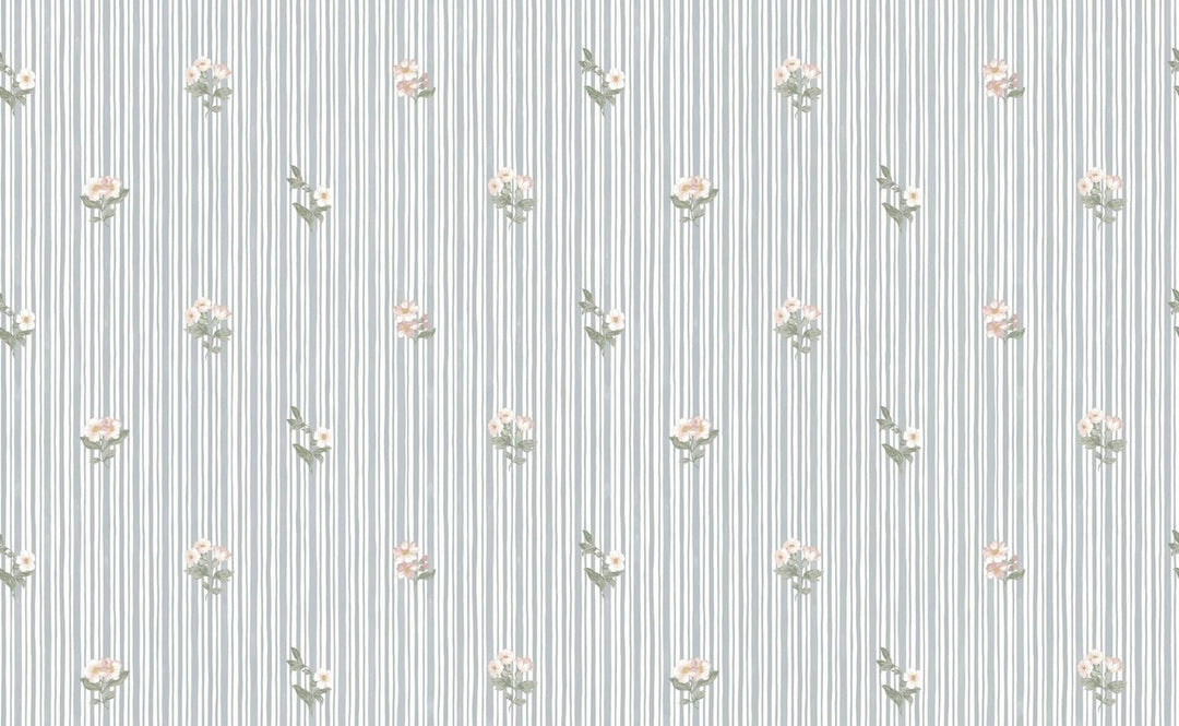 Martha Stewart Garden Stripe Grey Blue Wallpaper