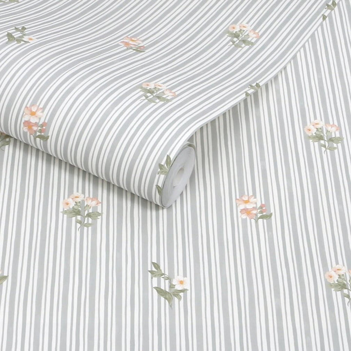 Martha Stewart Garden Stripe Grey Blue Wallpaper