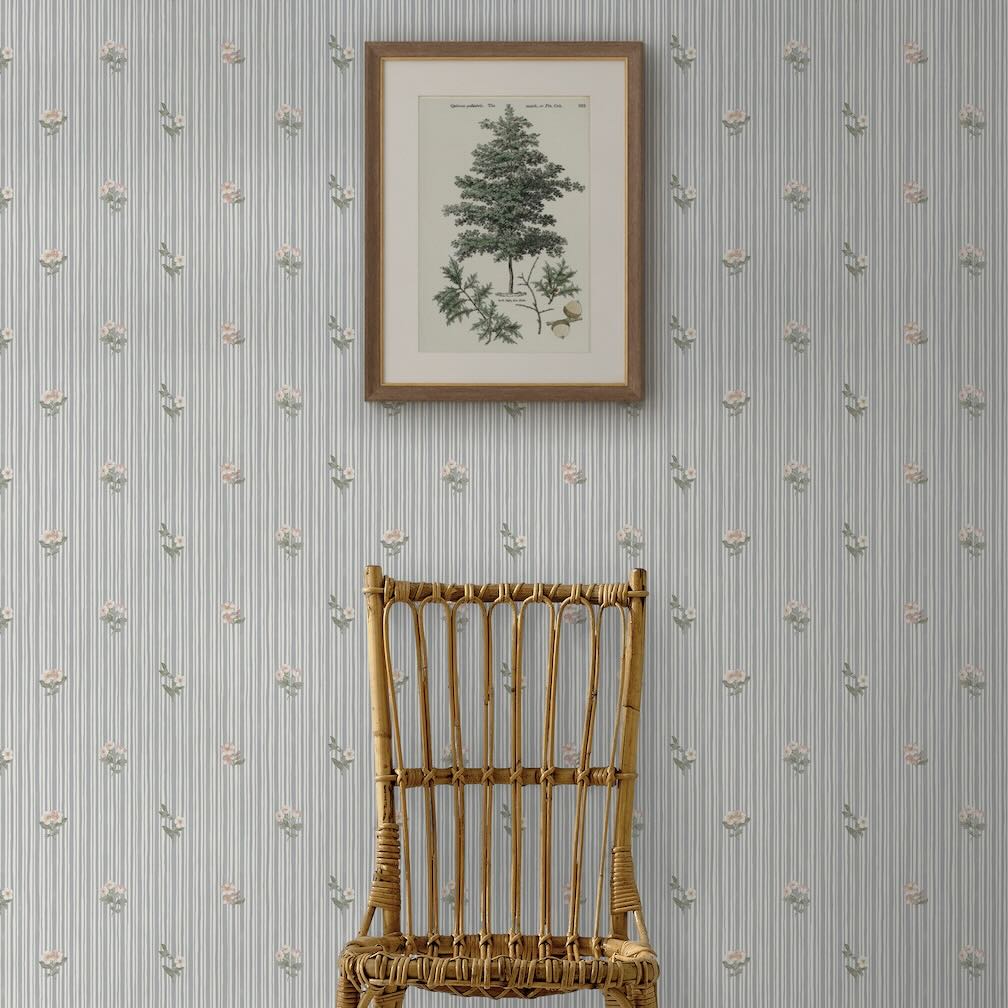 Martha Stewart Garden Stripe Grey Blue Wallpaper