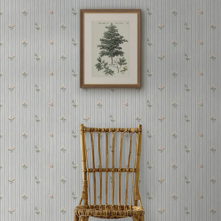 Martha Stewart Garden Stripe Grey Blue Wallpaper