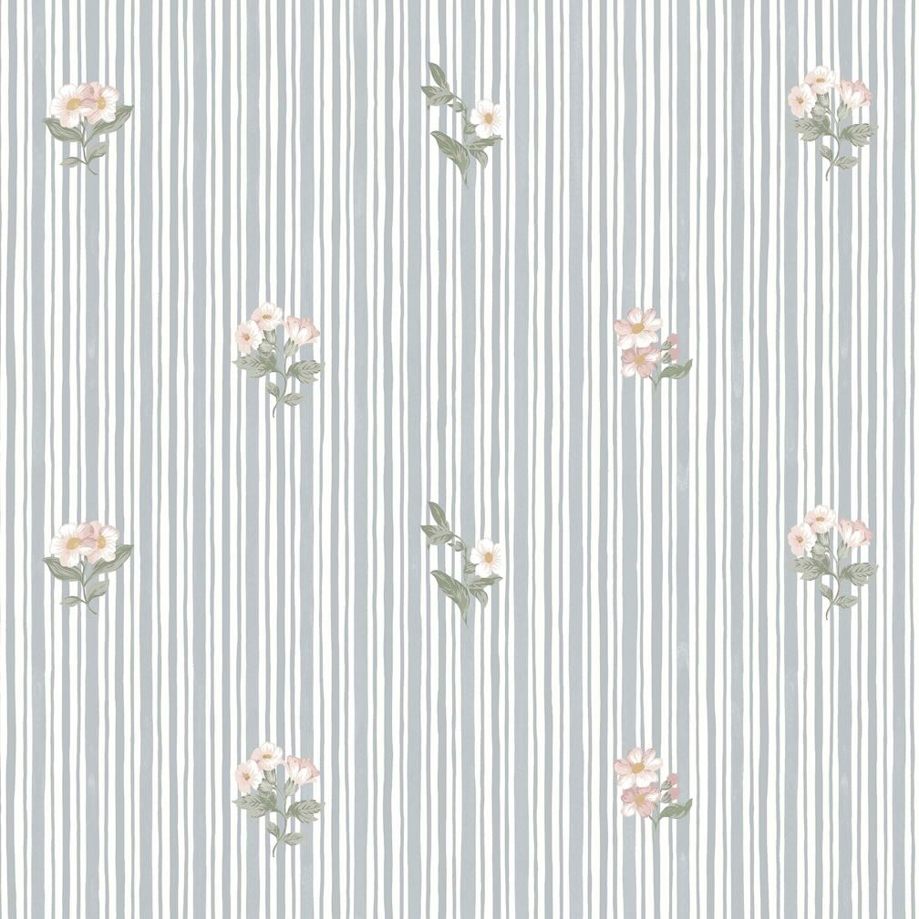 Martha Stewart Garden Stripe Grey Blue Wallpaper