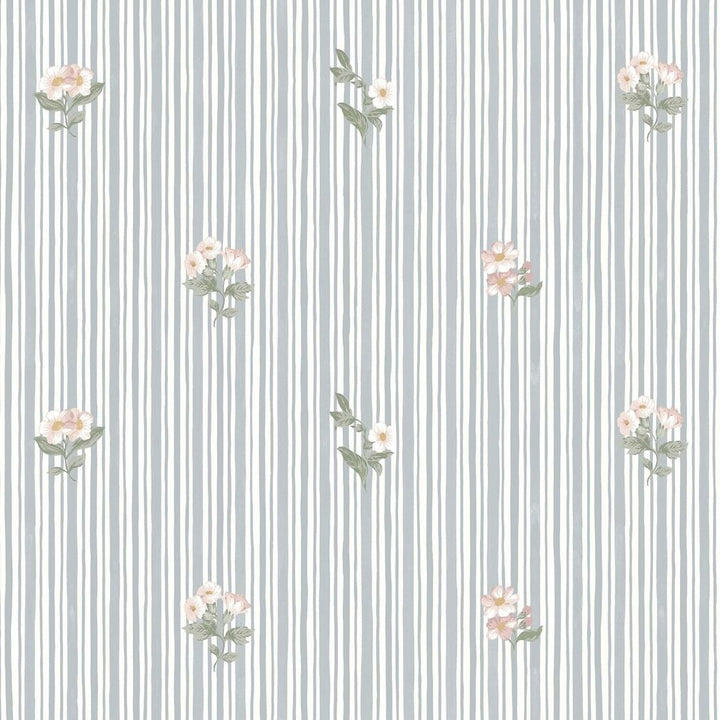 Martha Stewart Garden Stripe Grey Blue Wallpaper