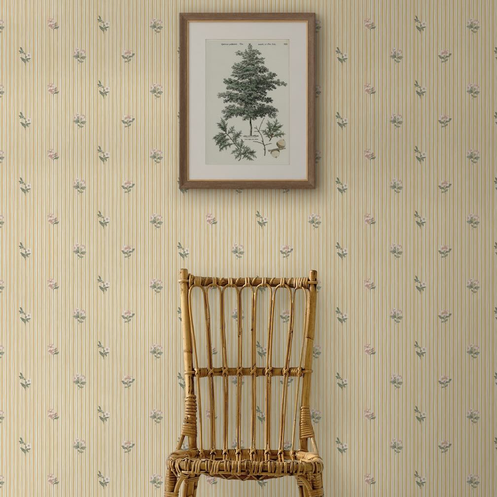 Garden Stripe Ochre Wallpaper