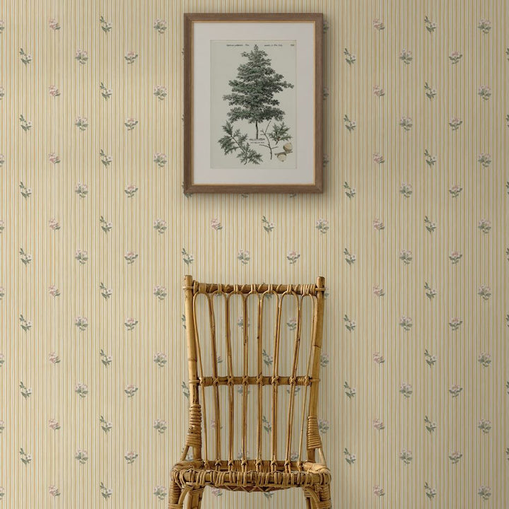 Garden Stripe Ochre Wallpaper