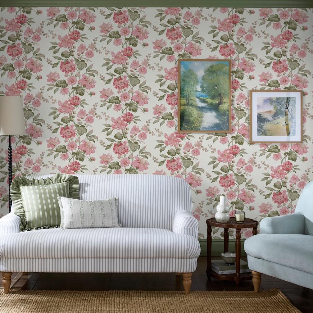 Laura Ashley Romilly Pink Wallpaper