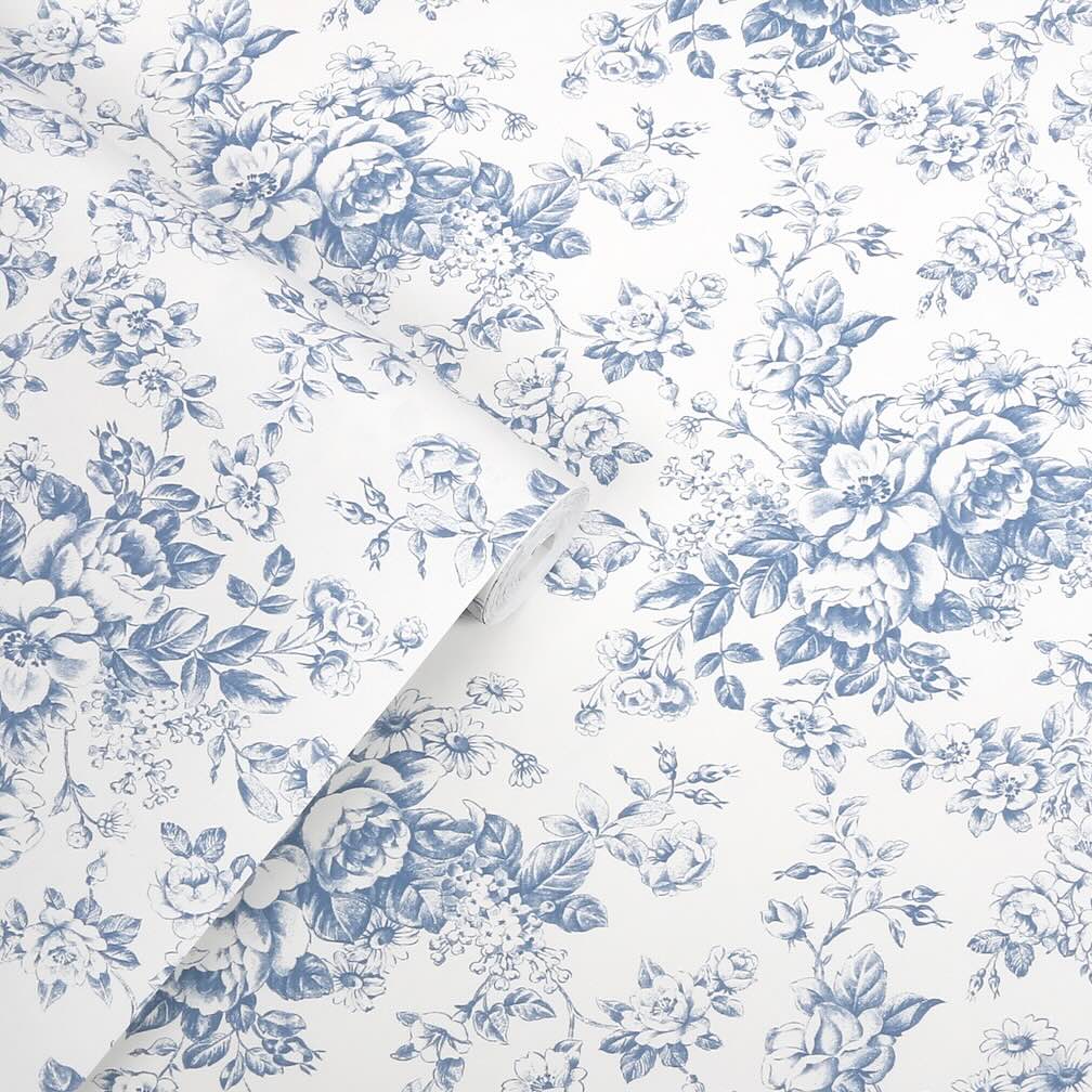 Laura Ashley Toile Delight Cornflower Blue Wallpaper