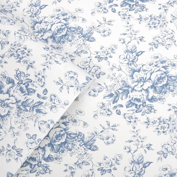 Laura Ashley Toile Delight Cornflower Blue Wallpaper