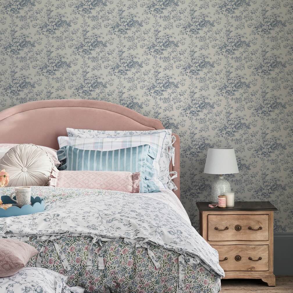 Laura Ashley Toile Delight Cornflower Blue Wallpaper