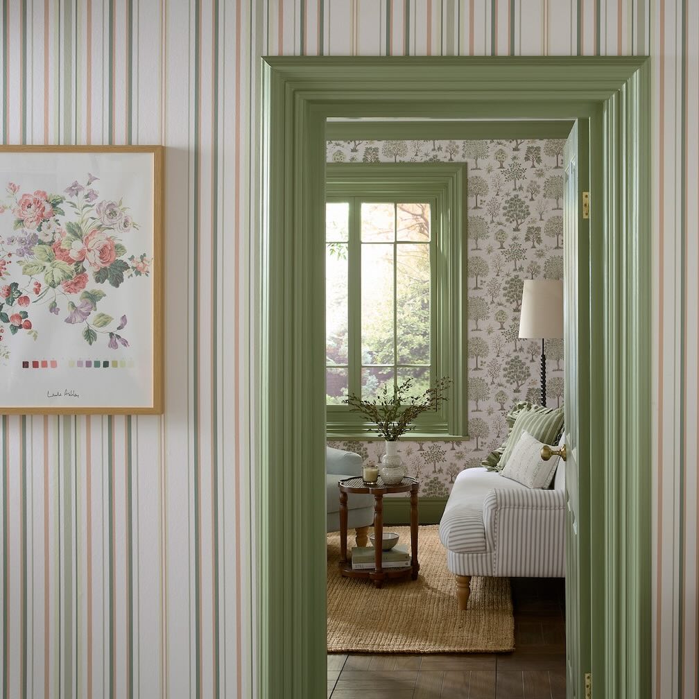 Laura Ashley Flinton Stripe Hedgerow Wallpaper