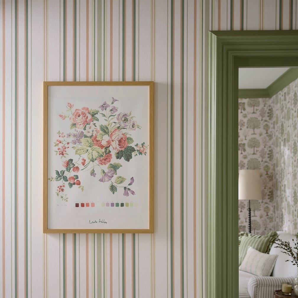 Laura Ashley Flinton Stripe Hedgerow Wallpaper