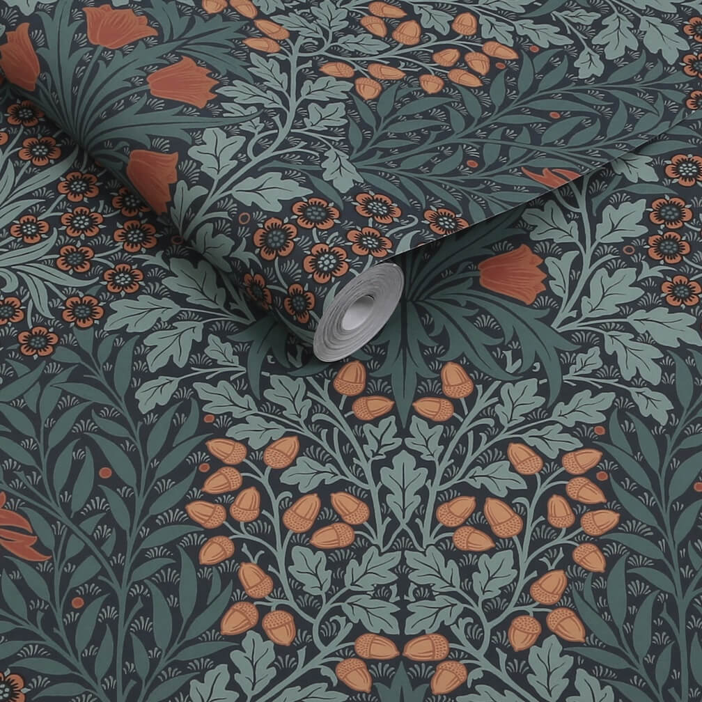 William Morris Oak & Willow Ink Blue Wallpaper