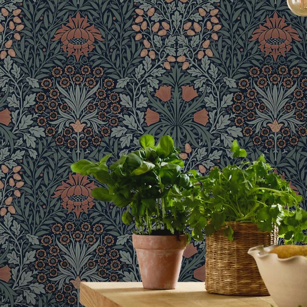 William Morris Oak & Willow Ink Blue Wallpaper