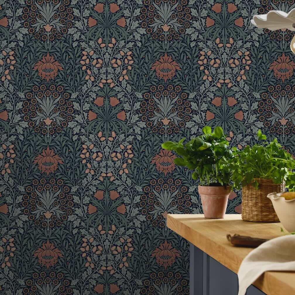 William Morris Oak & Willow Ink Blue Wallpaper