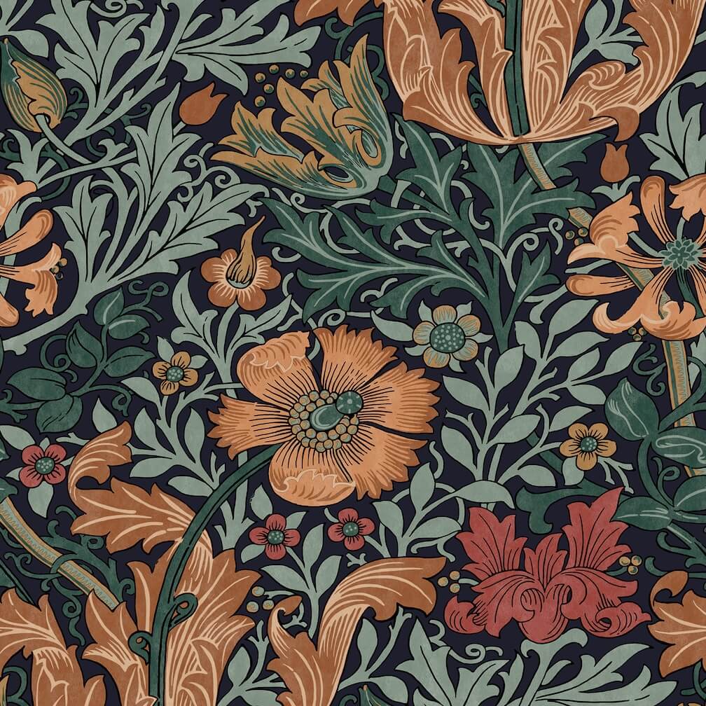 William Morris Compton Ink Blue Wallpaper