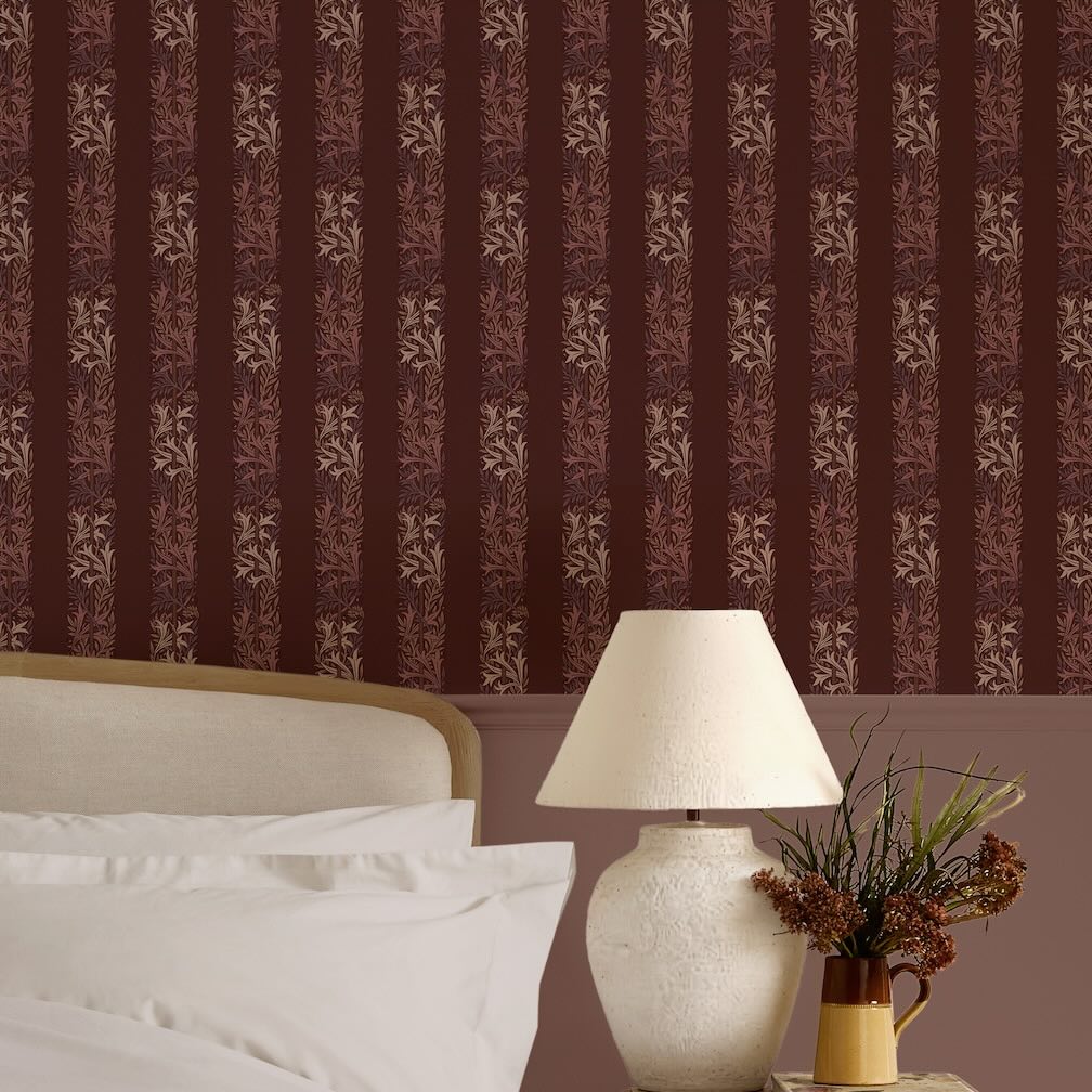 William Morris Love Is Enough Stripe Damson Wallpaper