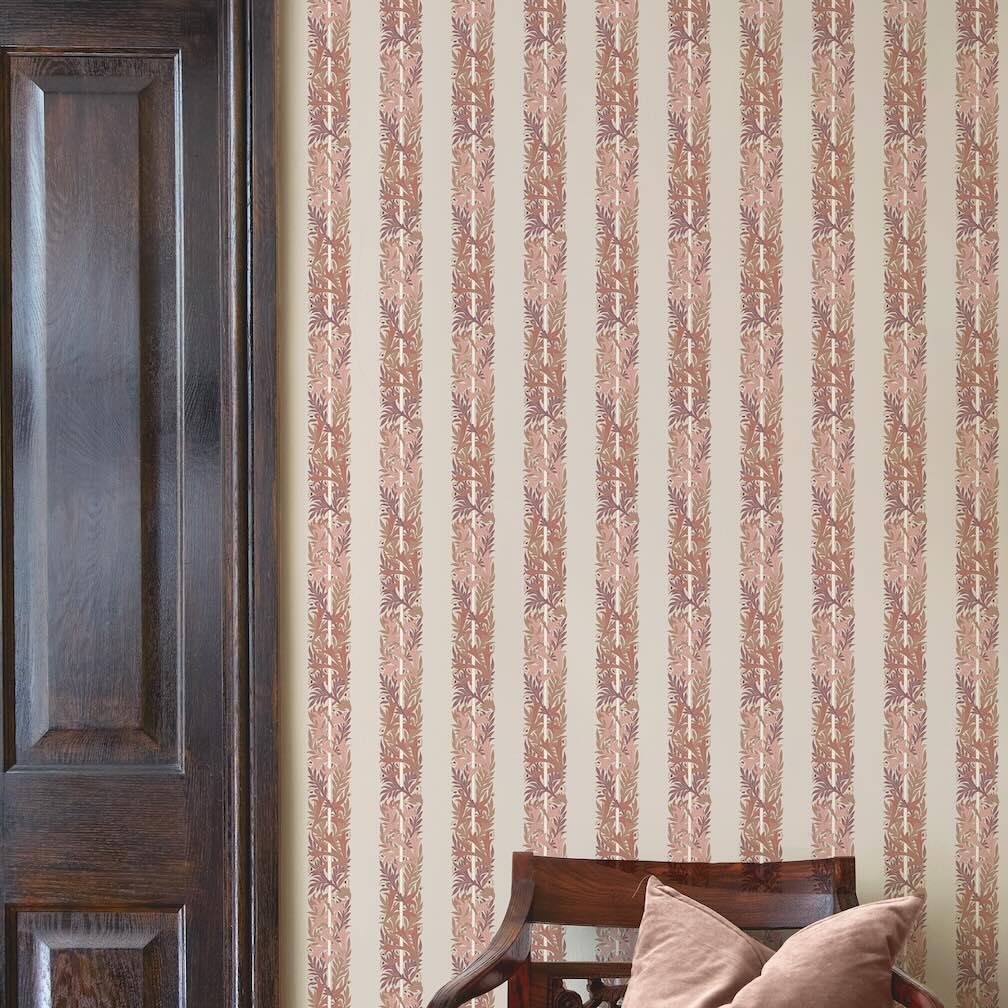 William Morris Love Is Enough Stripe Terracotta Wallpaper