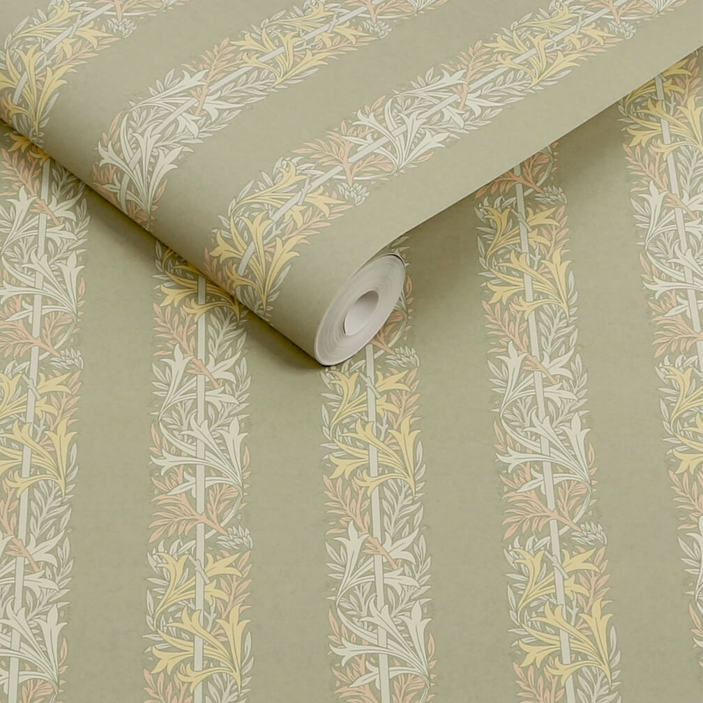 William Morris Love Is Enough Stripe Sage Wallpaper