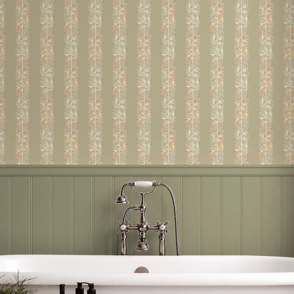 William Morris Love Is Enough Stripe Sage Wallpaper