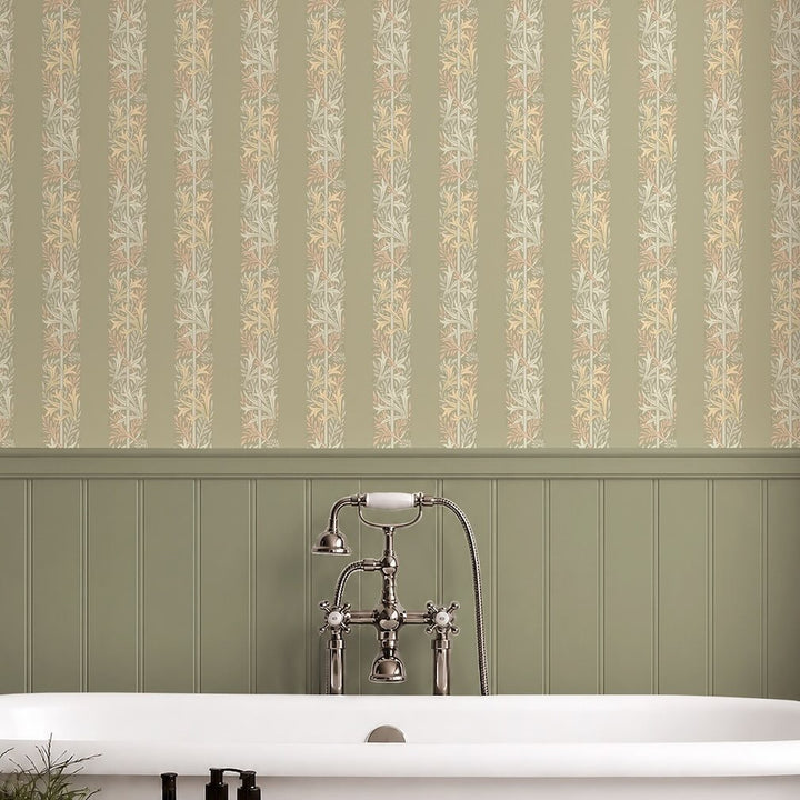William Morris Love Is Enough Stripe Sage Wallpaper
