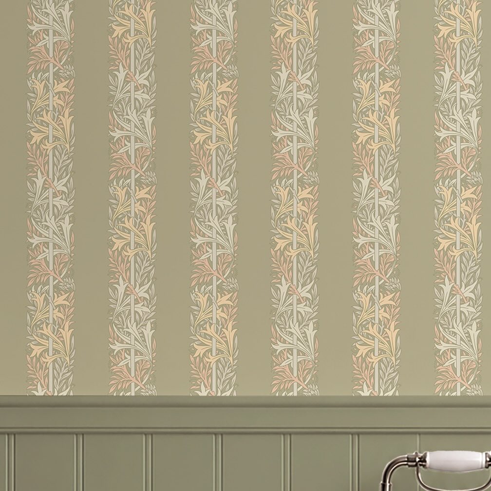 William Morris Love Is Enough Stripe Sage Wallpaper
