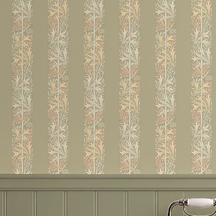 William Morris Love Is Enough Stripe Sage Wallpaper