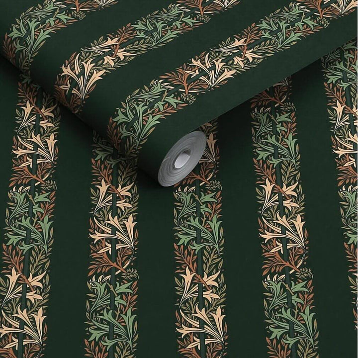 William Morris Love Is Enough Stripe Privet Green Wallpaper