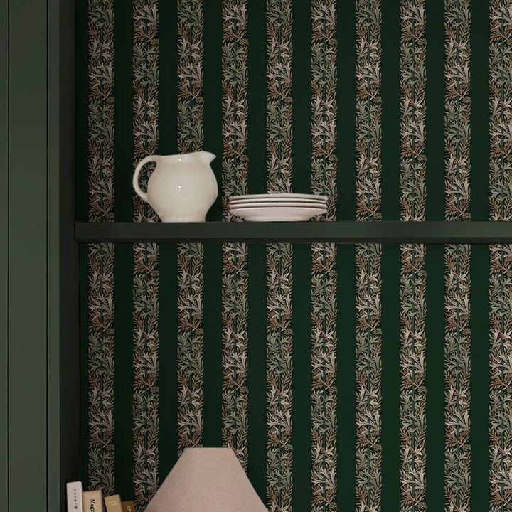 William Morris Love Is Enough Stripe Privet Green Wallpaper