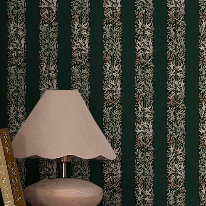 William Morris Love Is Enough Stripe Privet Green Wallpaper