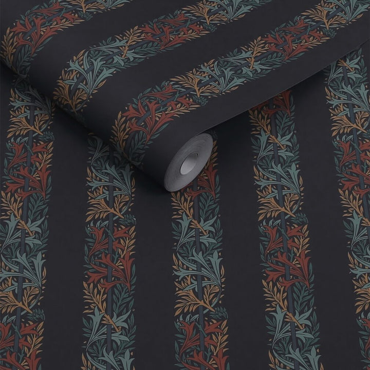 William Morris Love Is Enough Stripe Ink Blue Wallpaper