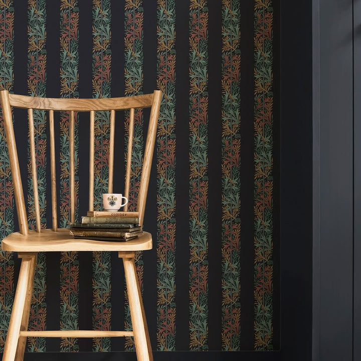 William Morris Love Is Enough Stripe Ink Blue Wallpaper