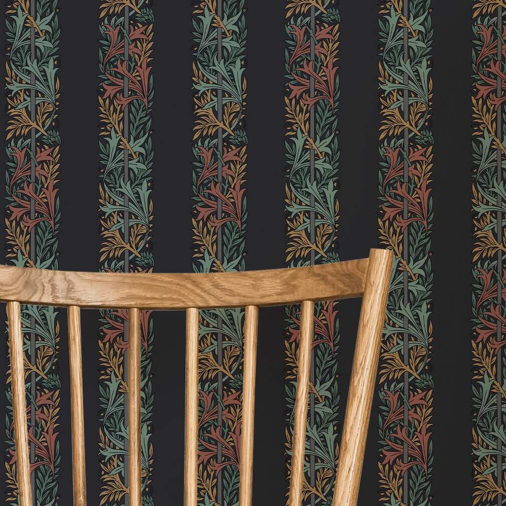 William Morris Love Is Enough Stripe Ink Blue Wallpaper