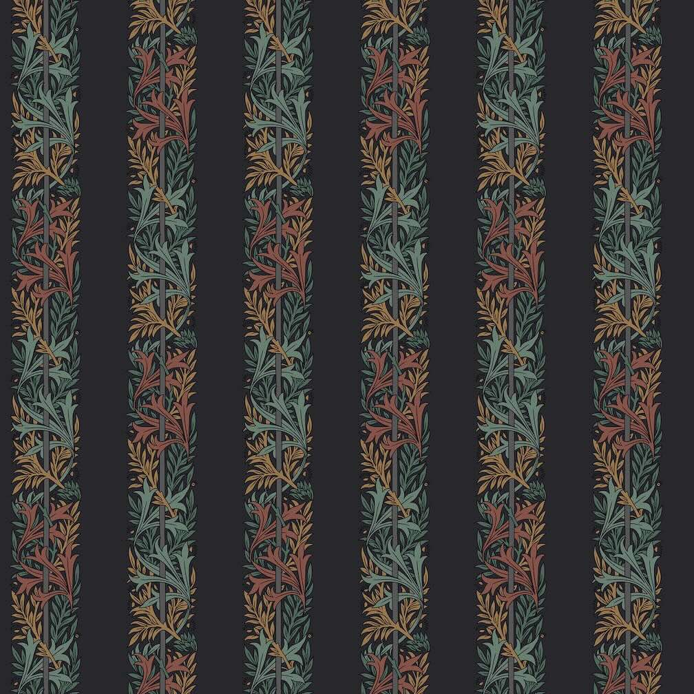 William Morris Love Is Enough Stripe Ink Blue Wallpaper