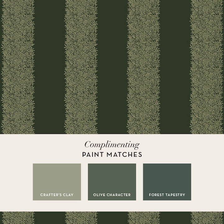 William Morris Willow Stripe Privet Green Wallpaper