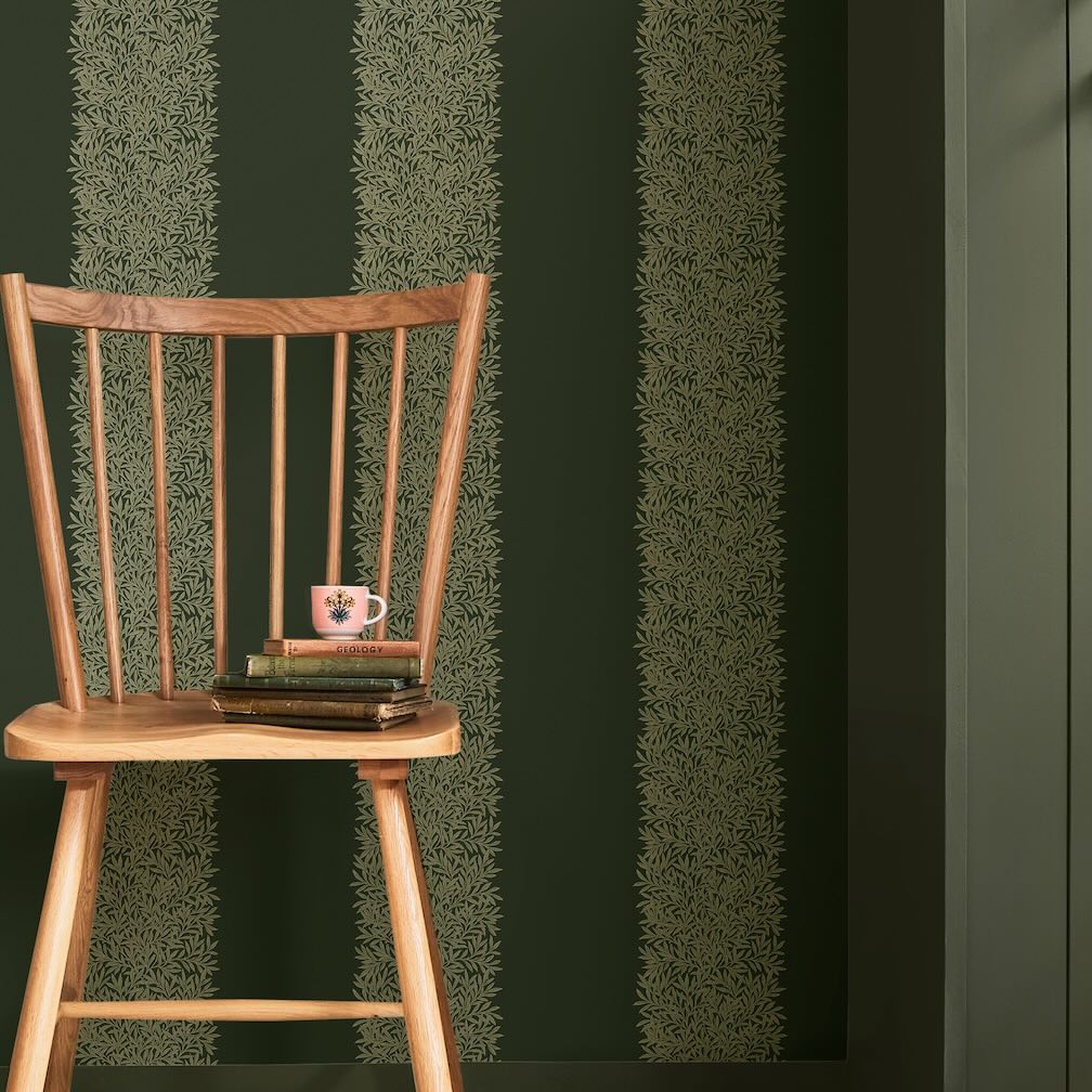 William Morris Willow Stripe Privet Green Wallpaper