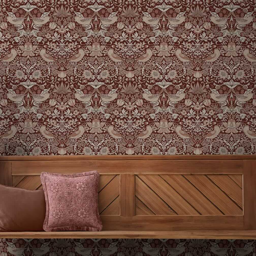 William Morris Strawberry Thief Damson Wallpaper