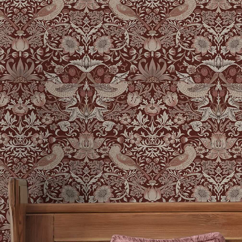 William Morris Strawberry Thief Damson Wallpaper