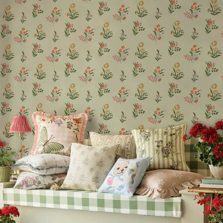 Cath Kidston Flutter Bunches Sage Wallpaper