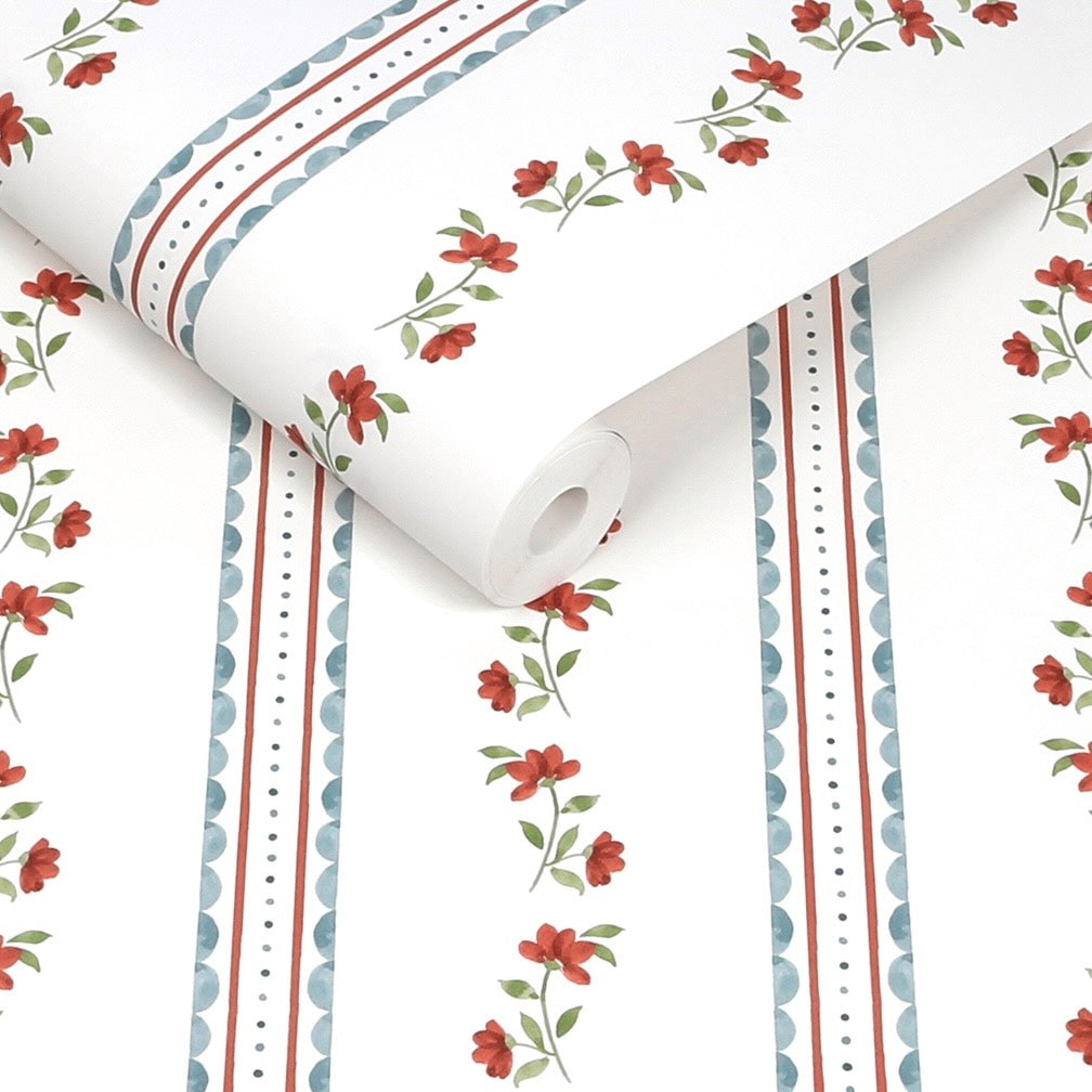 Cath Kidston Treasure Floral Red & Blue Wallpaper