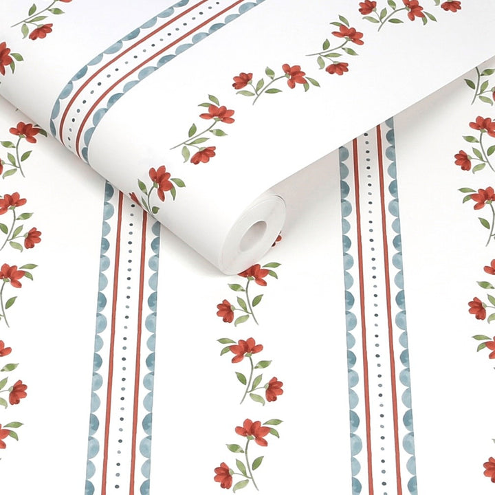 Cath Kidston Treasure Floral Red & Blue Wallpaper