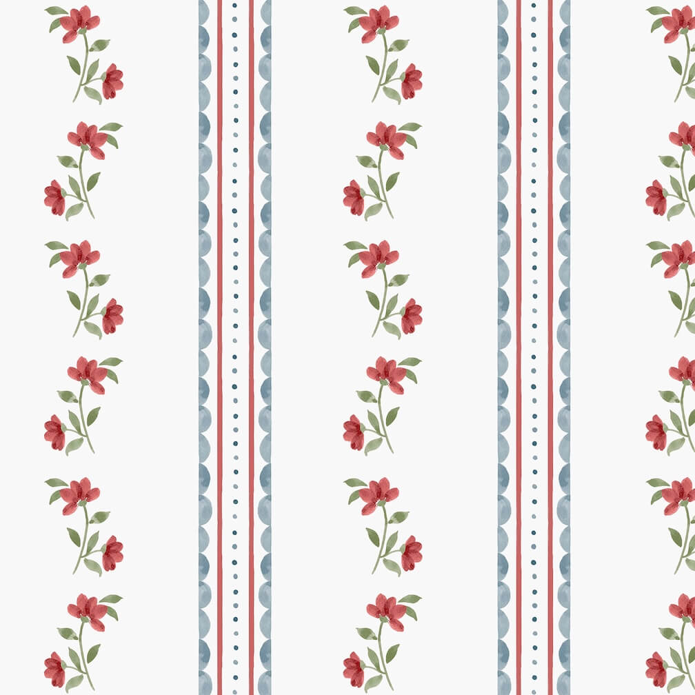 Cath Kidston Treasure Floral Red & Blue Wallpaper
