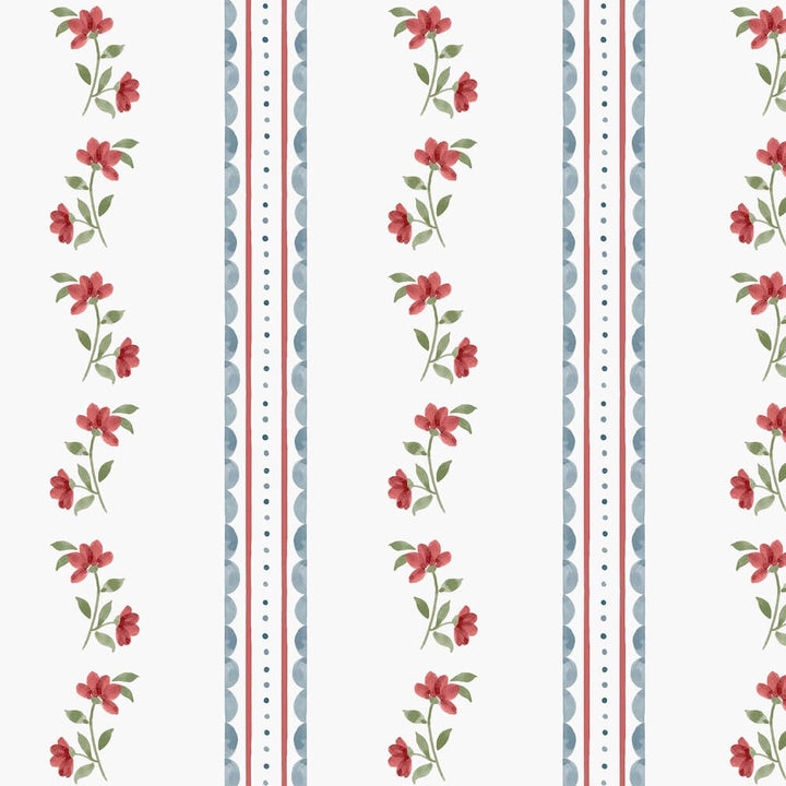 Cath Kidston Treasure Floral Red & Blue Wallpaper