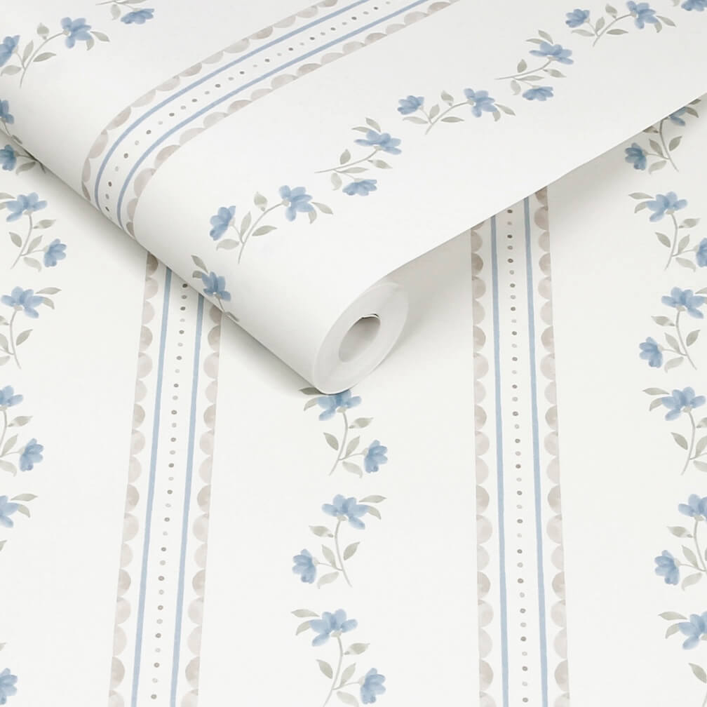 Cath Kidston Treasure Floral Powder Blue Wallpaper