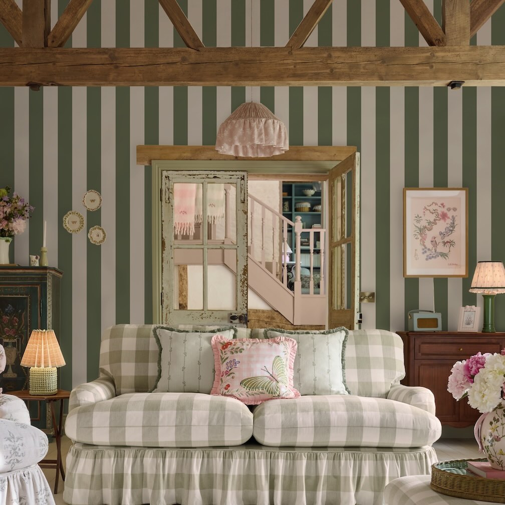 Cath Kidston Canopy Stripe Vintage Green Wallpaper